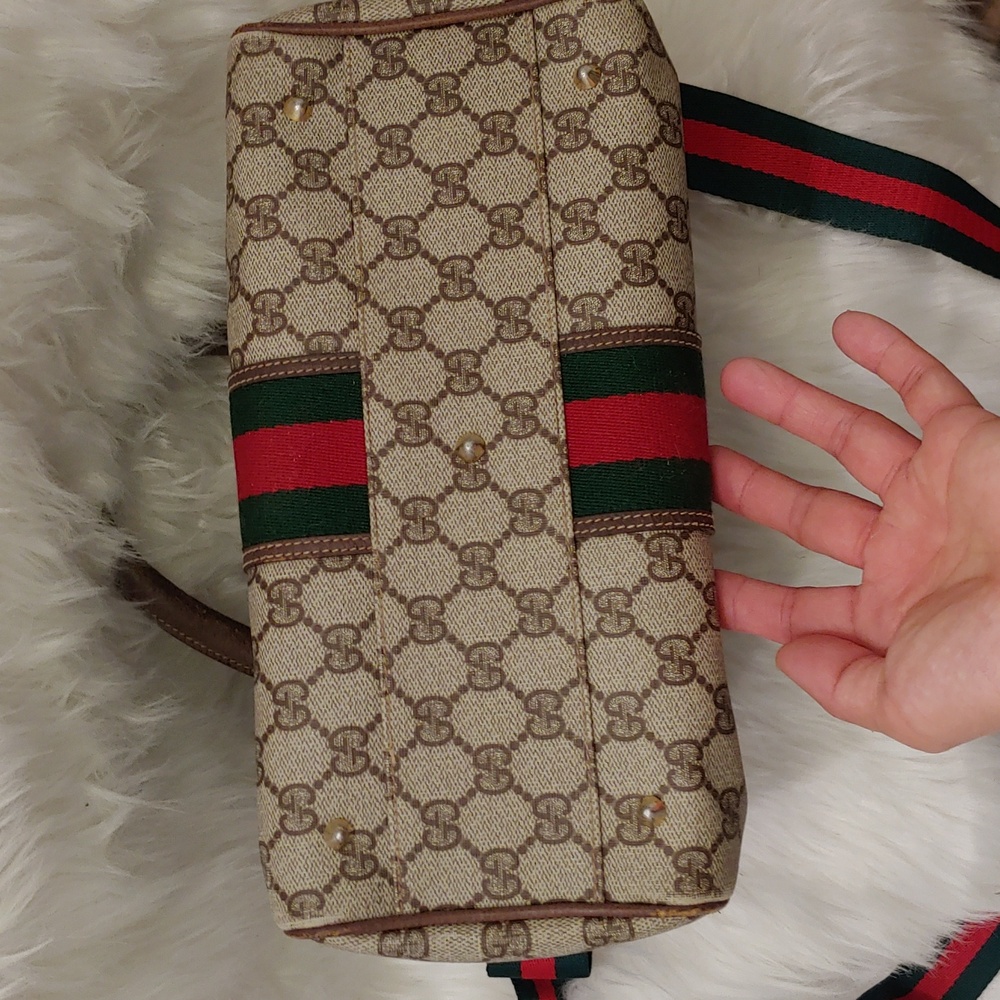 Authentic Vintage Gucci GG Monogram Supreme Sherry Web Ophidia Boston Doctor Bag - Picture 7 of 11